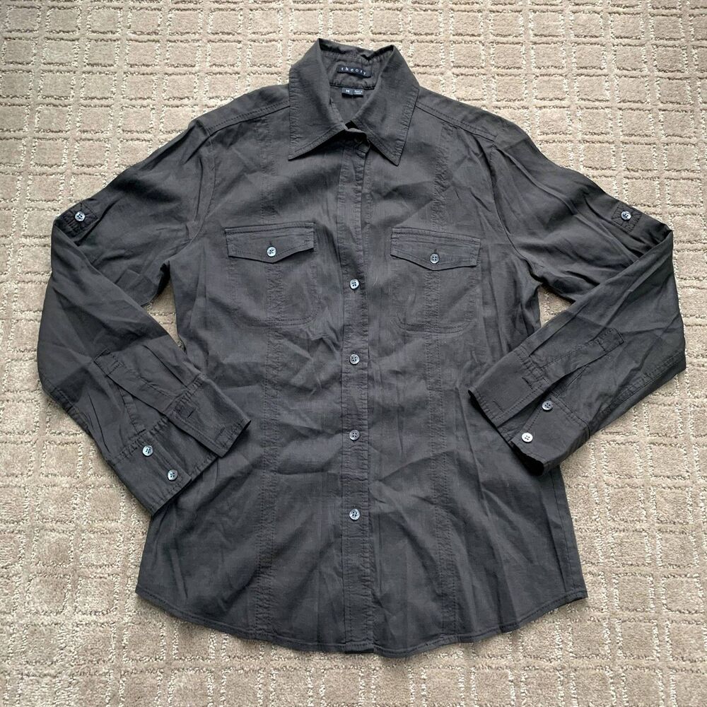 Theory Linen Blend Collared Button Up & Wide Leg … - image 2